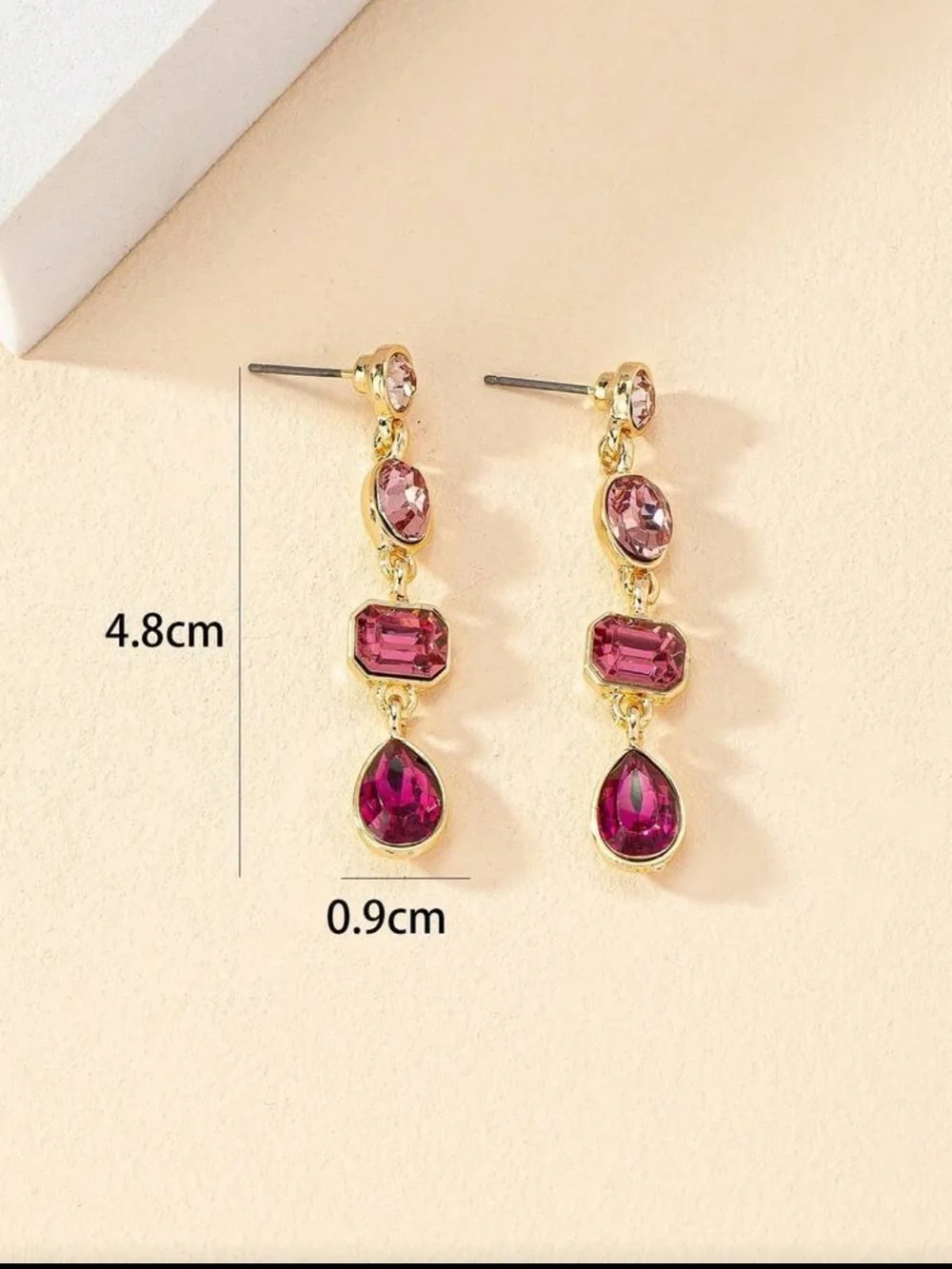 Gold Drop Earrings with Pink Gemstones - Elegant Women Jewelry